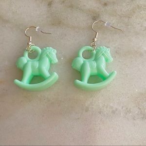 Aesthetic Handmade Green Rocking Horse Earrings